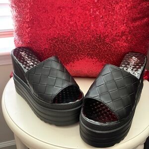 NEW Black Wedge Heel Platform Sandals